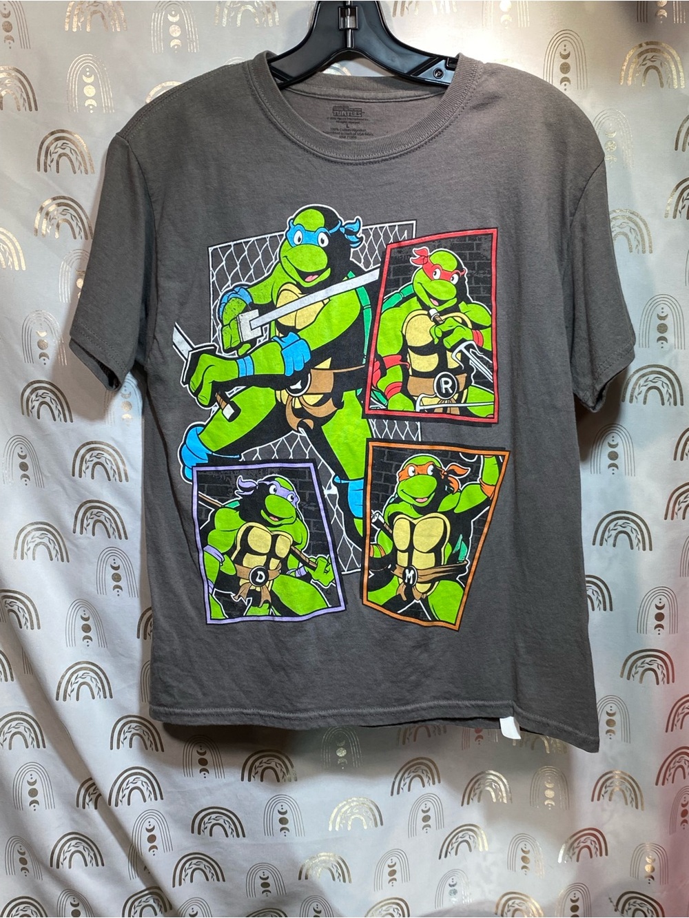 Nick & Nora Boys Gray Tee with Bright Green Ninja Turtles Graphic